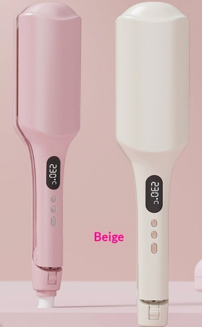 Ultimate Waver Curling Iron for Beach Waves & Hair Styling in pink and beige colors with digital temperature display.